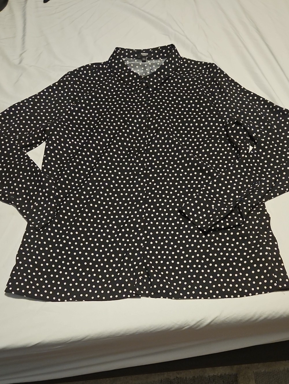 Black Polka Dot Button-Up Blouse - Women's Top